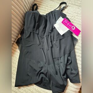 Plus Size Fit 4 U Solid Ruffle Tiered Sleeveless Swim Romper